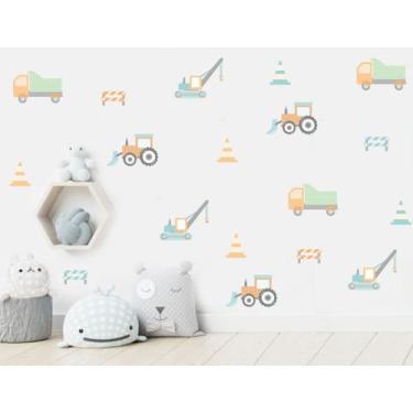 Imagem de Adesivo De Parede carros de construção cavaletes cones - Adesivos Kigr
