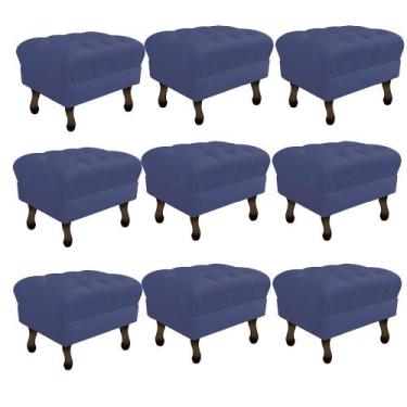 Imagem de Kit 09 Puff Retrô Capitonê Decorativo  Pé em Madeira Sala de Estar Rec