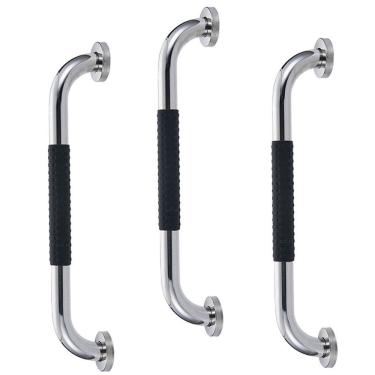 Imagem de Barra de Apoio 30cm Inox Superficie Antiderrapante Kit 3 unidades Banheiro Box Criança Idoso Segurança Acessibilidade