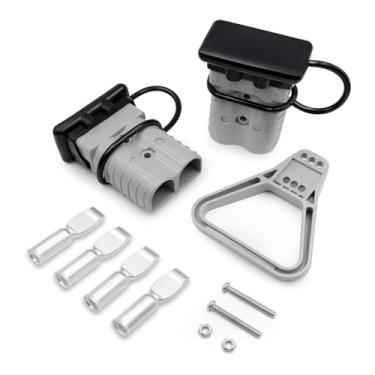Imagem de ANDCHIER 350A 2-0AWG AWG Conectores de fio de bateria com cabo de desconexão rápida com capas de poeira pretas, kit de plugue de chicote para dispositivos elétricos de motorista de reboque de guincho