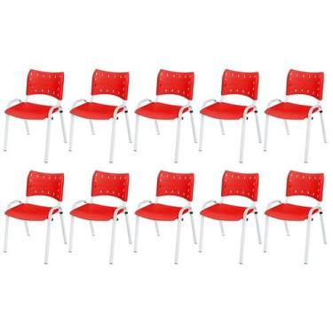 Imagem de Cadeira Iso Base Branco Escola, Escritório Vermelho Kit 10 Un - LAURAL
