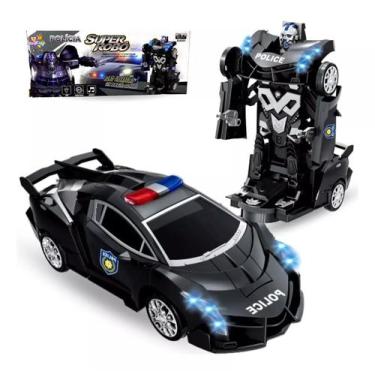 Imagem de Carro Polícia Bate e Volta Brinquedo Transforma Robô com Luz e Som - T