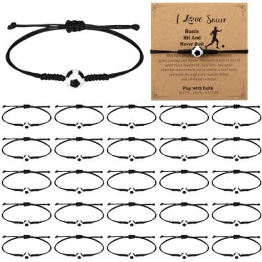 Imagem de Huquary 30 conjuntos de pulseiras esportivas de lembrancinhas de festa incluem 30 pulseiras ajustáveis com contas de beisebol e vôlei de futebol com 30 cartões inspiradores de presente para amantes de