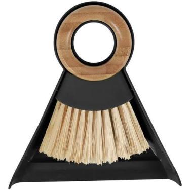 Imagem de Kit escova de bambu e pa pequeno para limpeza - oikos preto