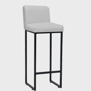 Imagem de Banqueta Alta Com Encosto Lucca -60cm chão até o assento Industrial Ferro Preto Sintético Branco- Ahz Móveis