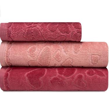 Imagem de Jogo de Toalhas 3 Peças Banho e Rosto Döhler 100% Algodão Aveludada Romance