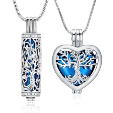 Imagem de QGJNSGC Colar de urna árvore da vida para cinzas em forma de coração, joias de cremação, lembrança, presentes para mulheres, homens, medalhões, cinzas, suporte para animais de estimação, One size, Aço