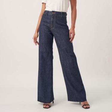 Imagem de Calça Jeans Wide Leg Cintura Alta Sem Costura Lateral Azul Escuro - Bl