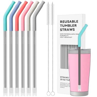 Imagem de Soledea Canudos de metal com ponta de silicone para Stanley e outros copos de 590 ml, canudo de metal reutilizável (cor 3)