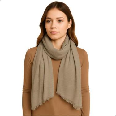 Imagem de Cachecol Feminino Pashmina Xale Tipo Manta Toque Macio Com Franjas 175