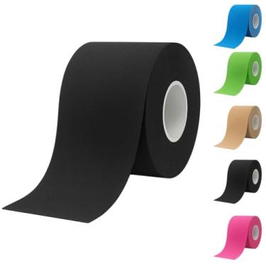 Imagem de Kinésio Fita Bandagem Elástica Tape Adesiva Fisioterapia Recuperação Muscular Rolo 5 Metros Auxília em Lesões e Dores de Atividades Físicas (Preta)