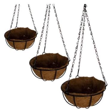 Imagem de 3 Vasos Fibra De Coco Planta Suspenso Pendente Corrente 20cm - FUXING