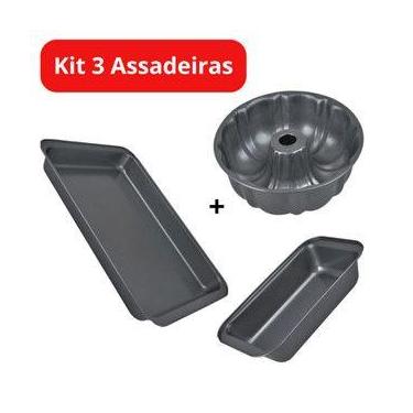 Imagem de Kit 3 Assadeiras Antiaderente Pão Bolo Pudim Tortas - Emcasatem