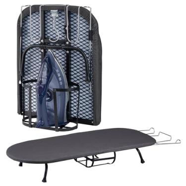 Imagem de BiJun Tábua de passar roupa pequena, mesa dobrável, mini tábua de passar roupa portátil com descanso de ferro, conjunto para dormitórios, trailers, apartamentos de viagem, preto