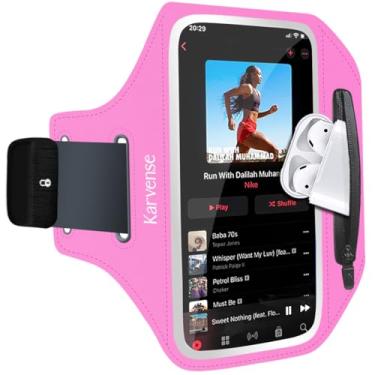 Imagem de Karvense Suporte De Celular Para Corrida - Braçadeira Iphone E Samsung Galaxy, Celular, Caminhada, Academia, Treino, Masculino, Feminino, Com Alça Ajustável Bolso Zíper (Rosa-M)