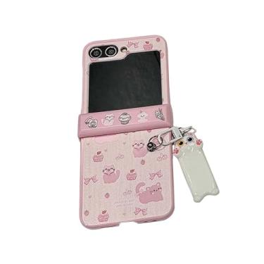 Imagem de SKPY Capa compatível com Samsung Galaxy Z Flip 6 com proteção de dobradiça e pingente, capa à prova de choque com estampa de gato fofo desenho animal para Z Flip 6 para mulheres