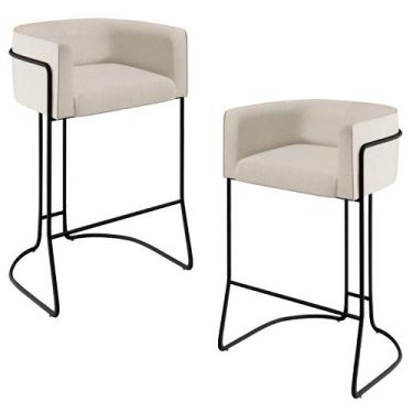 Imagem de Kit 02 Banquetas Decorativas Fixas Base De Aço Preto Betina D02 Linho 