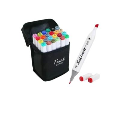 Imagem de Conjunto com 24 Canetas Marcador Ponta Dupla – Tinta à Base de Álcool e Estojo Organizador