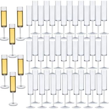 Imagem de XKXKKE Taças de champanhe de plástico, 48 peças de taças de champanhe transparentes reutilizáveis à prova de estilhaçamento, 170 g, acrílico, inquebrável, elegante, festa, bebendo, coquetel, vinho
