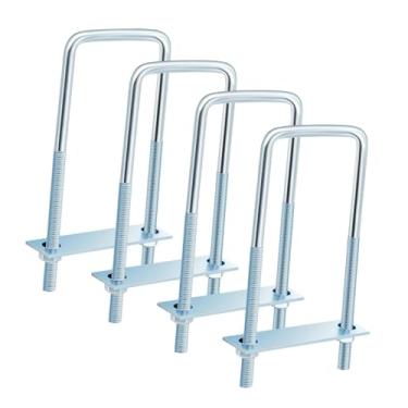 Imagem de oshhni 4 peças de parafusos quadrados em U com porcas, placa e arruelas, braçadeira em formato de U em ângulo reto, profissional, resistente, galvanizado, M10 80x110 Mm
