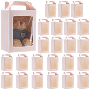 Imagem de BENECREAT 24 peças de sacos de presente de papel kraft, 24 x 17 x 13 cm, sacolas de papel com janela transparente, caixas de presente para loja, varejo, chá de panela, festivais, festa (rosa)