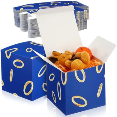 Imagem de Honoson 50 peças de caixas de presente temáticas azuis com estampa de anel de ouro, 10 cm, lembrancinhas de festa de videogame, dobráveis de papelão, doces para meninos, suprimentos de festa e