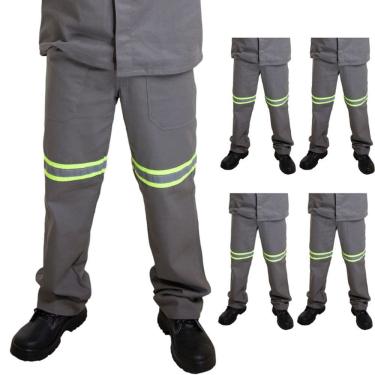 Imagem de Kit 05 Calças Profissional Uniforme Trabalho Brim Pesado Faixa Refletiva