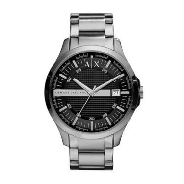 Imagem de A|X Armani Exchange Relógio masculino com mostrador analógico de três ponteiros e janela de data, relógio masculino com pulseira de aço inoxidável ou couro, Prata/preto, Relógio analógico, relógio de