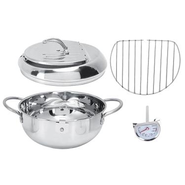 Imagem de Fritadeira de Aço Inoxidável, Panela de Frango Estilo Japonês Com Termômetro e Tampa, Capacidade de 2,2L, para Fritar Frango, Tempura, Peixe e Camarão