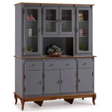 Imagem de Cristaleira Arca e Oratório 8 Portas 3 Gavetas com Nicho Central e Pés Luiz XV 60634 Linz Móveis - Cinza/Imbuia Glazer