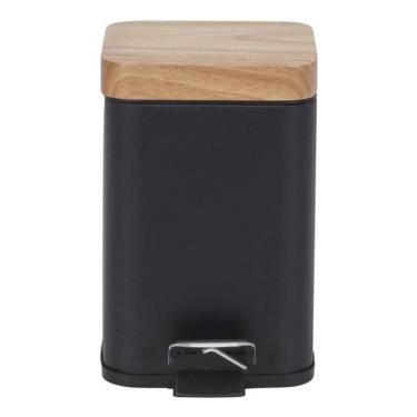 Imagem de Lixeira De Banheiro Tampo De Madeira 3L 16X15X25Cm - Preto