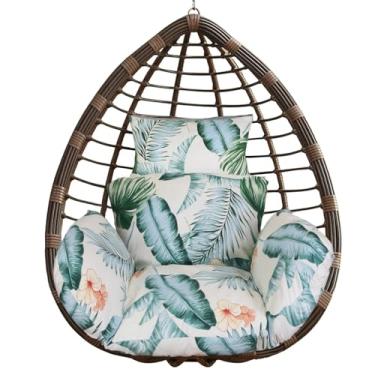 Imagem de Zorpupoa Almofada para cadeira de ovo, almofada de assento de rede de cesta suspensa, almofada grossa e macia para cadeira com encosto de cabeça para móveis de varanda de pátio ao ar livre (folha azul
