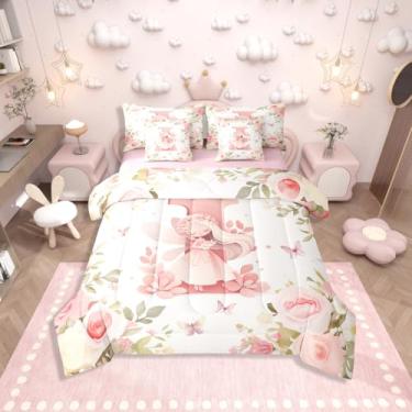 Imagem de Erosebridal Jogo de cama solteiro com estampa floral de princesa, 7 peças, letra I com lençol com lençol romântico, jardim de fadas, para crianças, meninas, mulheres, conjunto de cama de borboleta