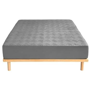 Imagem de Capa de colchão acolchoada à prova d'água, lavável, macio, respirável, TPU e poliéster, capa acolchoada com estrutura de 3 camadas para casa, quarto, hotel (cinza escuro)