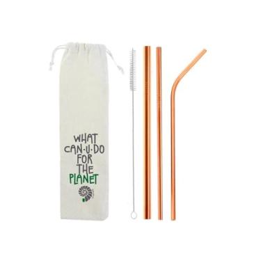 Imagem de Kit 6 em 1-4 Canudos de Inox + Escova + Ecobag Rose Gold