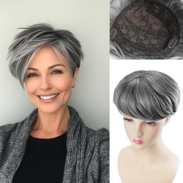 Imagem de LMXMGRG Toppers de cabelo curto cinza para mulheres com queda de cabelo