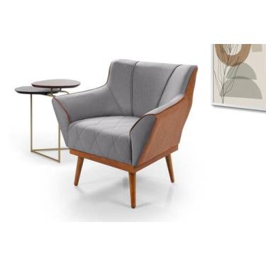 Imagem de Poltrona Decorativa Yasmin Linho Composê Pés de Madeira Para Sala - Im