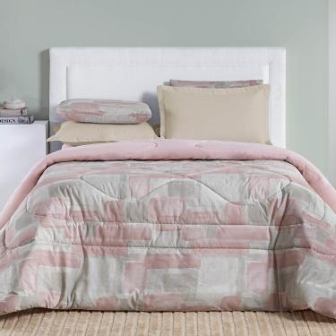 Imagem de Edredom Cobertor Maris Queen Percalle 200 Fios Estampado Quadri Rosê