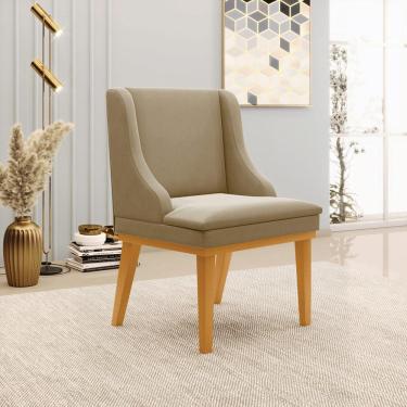 Imagem de Cadeira Decorativa Sala de Jantar Base Fixa de Madeira Firenze Suede Nude/Castanho G19 - Gran Belo