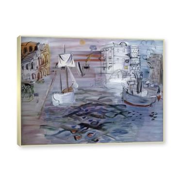 Imagem de NHLDZYH Moldura champanhe. Folhas impressionistas, (porta com veleiro) de Raoul Dufy, reprodução de quadros, quadros de pinturas famosas, imagem murais quartos. 60x80cm