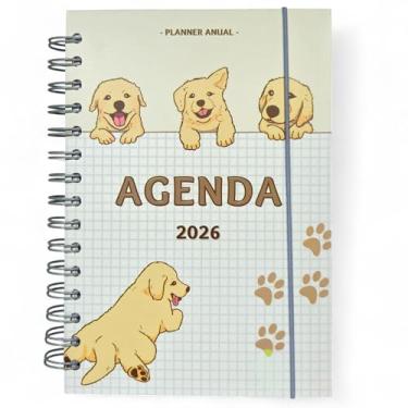 Imagem de Agenda Diária 2026 Pequena, 16 x 12 cm, Capa Dura, 168 Folhas, Espiral com Elástico, Planejamento Completo (Golden)
