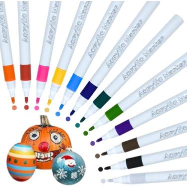 Imagem de Canetinhas De Pintura De Tinta Acrílica Kit 12 cores, Caneta Acrilica Para Madeira, Vidro, Cerâmicas, Artesanato, Tecido, Plástico, Marcador Acrilico para Pintura, Acrylic Markers