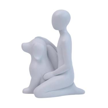 Imagem de Ｂｅｓｇａ Estátua de homem com cachorro, enfeite de prateleira, decoração de mesa, versátil e leve para decoração de sala de estar e escritório, 3,9 x 2,5 x 5,2, Branco