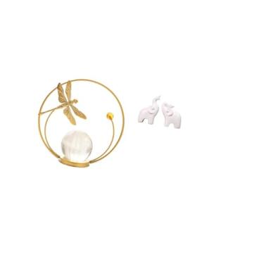 Imagem de Fenteer Escultura de Metal em Forma de Bola de Elefante de Cristal, Ornamento de Mesa Exclusivo, Estátua de Suporte para Corredor, Lareira, Quarto, Sala de Es