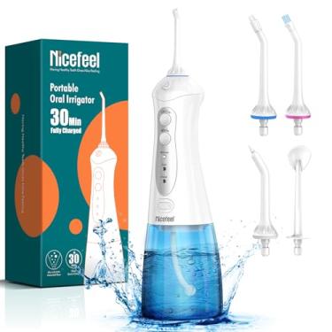 Imagem de Nicefeel Escova dentária de água – Limpador de dentes sem fio de carga rápida, irrigador oral portátil, irrigador bucal portátil IPX7 à prova d'água para água de amígdala, tanque de 300 ml
