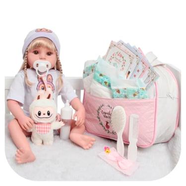 Imagem de Boneca Reborn Realista Loira 100% Silicone Bolsa Kit Itens