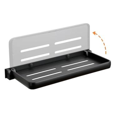 Imagem de SKIKEN Prateleira de parede dobrável para trailer e banheiro | Prateleira dobrável de alumínio 90° | Prateleira flutuante pequena e compacta para lavanderia, cozinha, trailers (30 x 13 cm, preta)