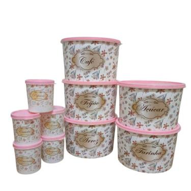 Imagem de Kit 10 Potes Plásticos Porta Mantimentos Decorados Estampa Floral Orga
