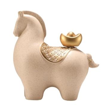Imagem de Bothyi Estátua de Cavalo Feng Shui Decoração Artesanal Estátuas Modernas Únicas Escultura de Mesa para Estante Sala de Estante de Entrada de Casa, Cabeça Inferior de Areia