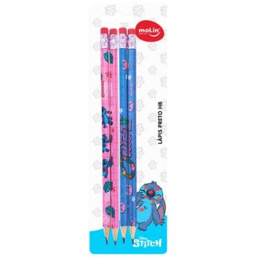 Imagem de Kit Escolar Stitch 4 Lapis Preto HB com Borracha Molin
